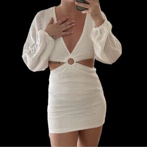 White Mesh Long Sleeve Dress